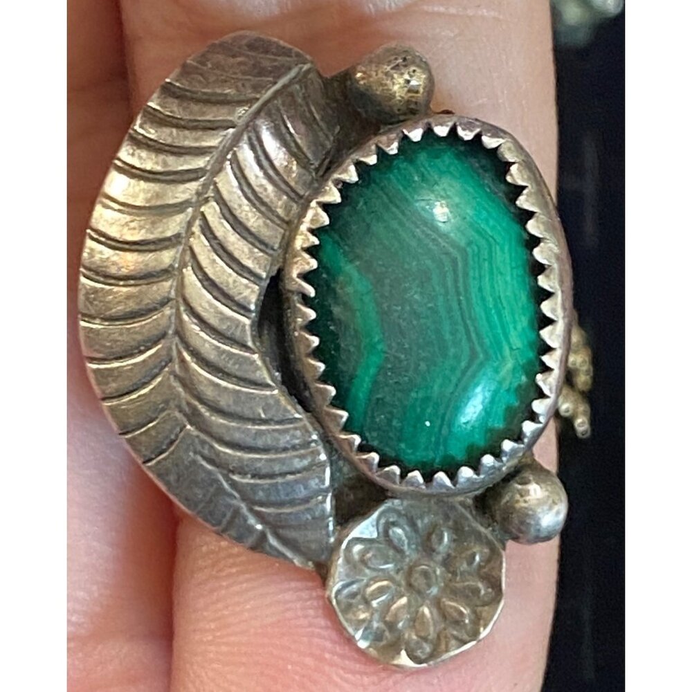Ring Size 6.5 Malachite J. Yazzie Sterling Silver 925 Women Semi-Precious Stone
